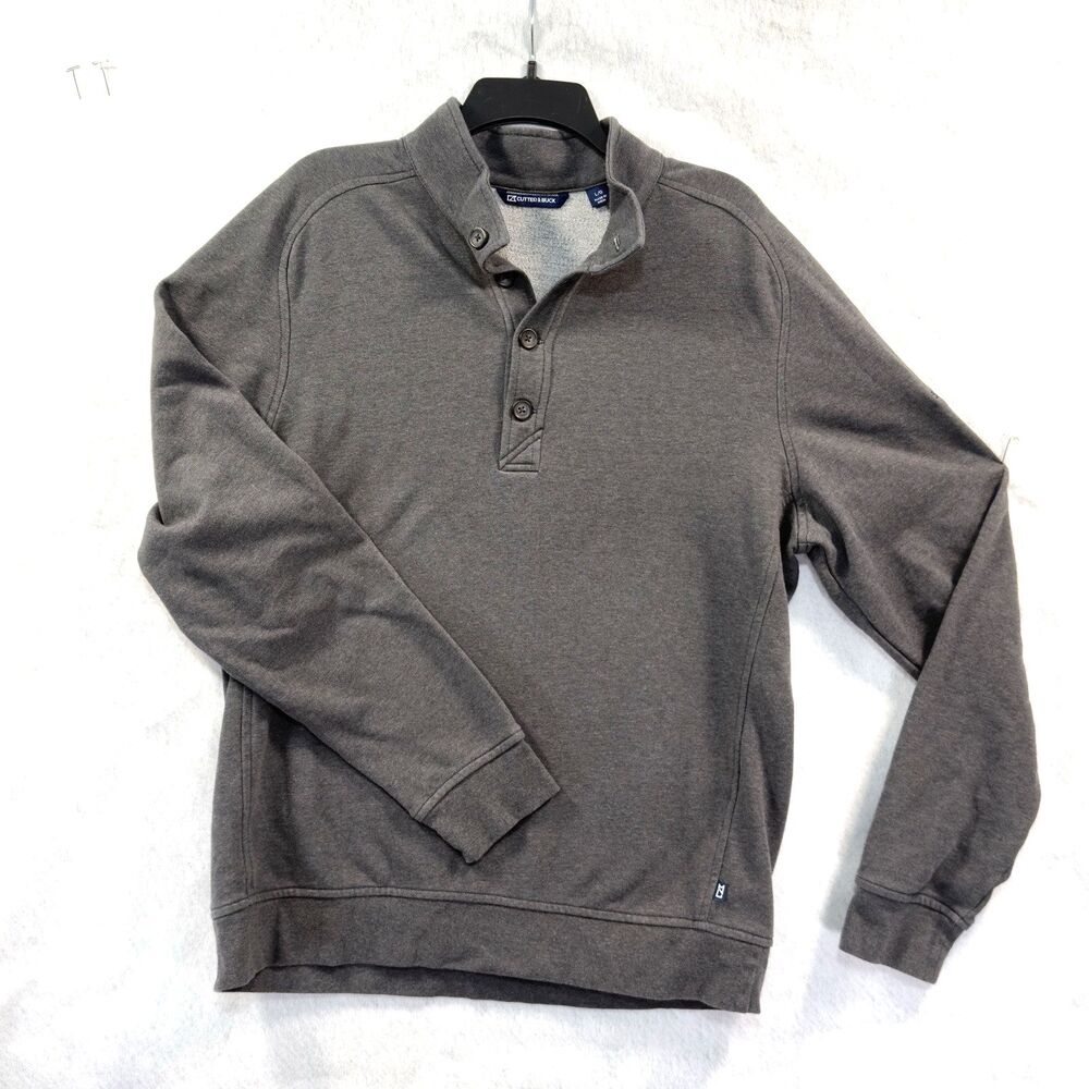 Cutter & Buck Saturday Mens Mock Pullover Sweatshirt Cotton Blend Size L Grey